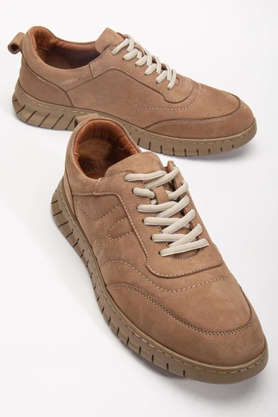 Hakiki Deri Erkek Günlük Ayakkabı Vizon Nubuk Bağlı Termo Taban ürün görseli