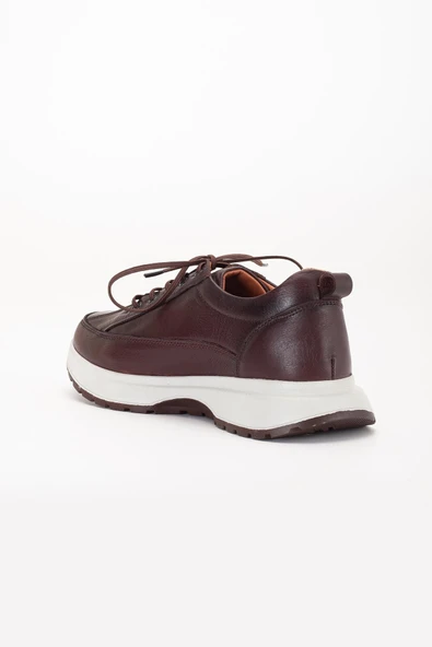 Hakiki Deri Erkek Günlük Ayakkabı Kahve Elastik Bağcıklı Kalın Taban - Resim 4