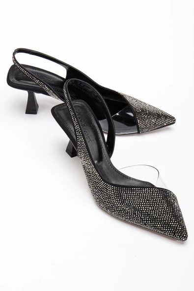 Kadın Abiye Ayakkabı Platin Taşlı Şeffaf Topuk Açık ürün görseli