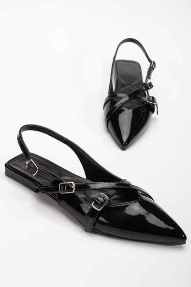 Badın Babet Siyah Rugan Çapraz Bantlı Arka Açık Sivri ürün görseli