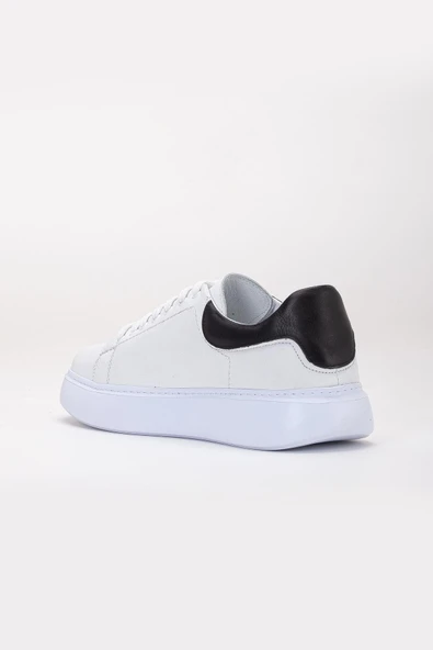 Hakiki Deri Erkek Günlük Ayakkabı Beyaz Kalın Taban Bağcıklı - Resim 5