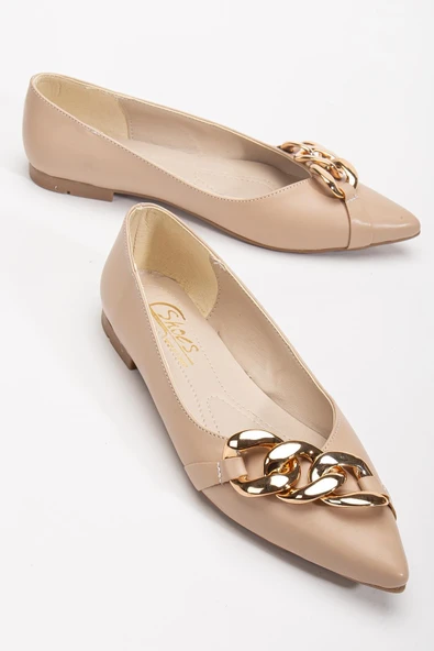 Kadın Babet Nude Cilt Zincir Detaylı Sivri Kalıp ürün görseli