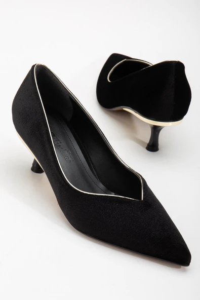 Büyük Numara Kaife V Yüzlü Siyah Kadın Kısa Topuklu Ayakkabı ürün görseli