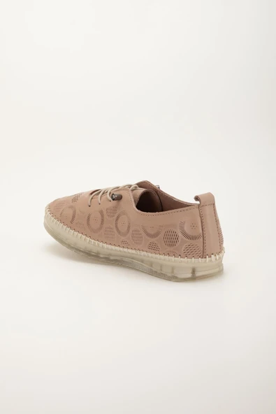 Hakiki Deri Kadın Günlük Ayakkabı Vizon Lazer Baskılı Elastik Bağcıklı Jel Taban - Resim 5