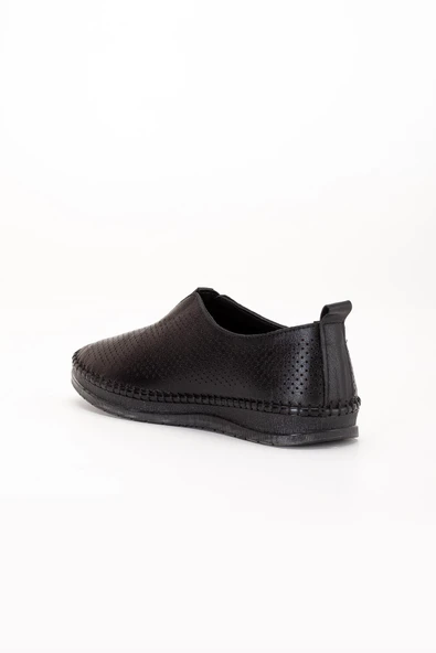 Hakiki Deri Ortopedik Kadın Günlük Ayakkabı Siyah Lazer Yaprak Desenli - Resim 5