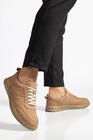 Hakiki Deri Erkek Günlük Ayakkabı Vizon Nubuk Bağlı Termo Taban - Resim 2