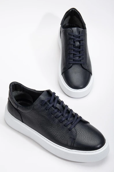 Hakiki Deri Erkek Günlük Ayakkabı Lacivert Bağcıklı Kalın Taban ürün görseli