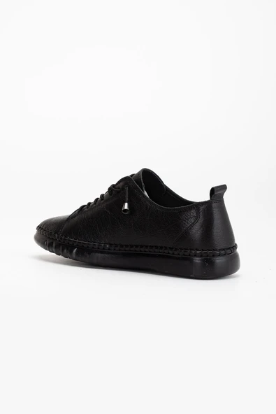 Hakiki Deri Ortopedik Kadın Ayakkabısı Günlük Siyah Şeffaf Tabanlı Elastik Bağcıklı - Resim 5