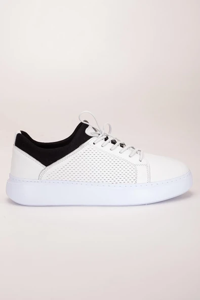 Hakiki Deri Erkek Günlük Ayakkabı Beyaz Streç ve Elastik Bağcıklı Eva Taban - Resim 3