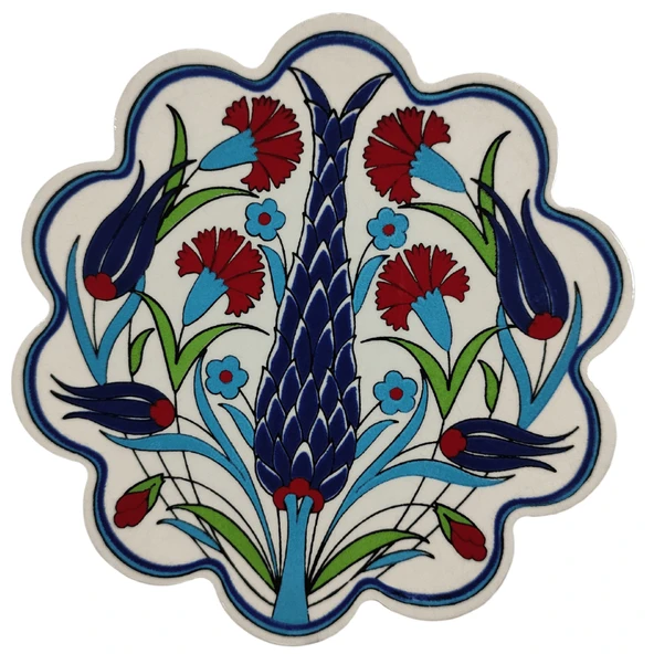 Çini Desenli Çiçekler Seramik Nihale 18 Cm Koruyucu Kaydırmaz Altlik Model 7 - 4
