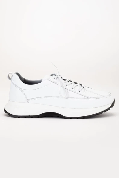 Hakiki Deri Erkek Günlük Ayakkabı Beyaz Elastik Bağcıklı Kalın Taban - Resim 3