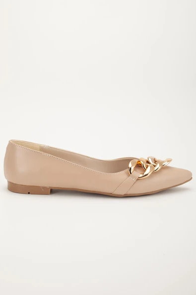 Kadın Babet Nude Cilt Zincir Detaylı Sivri Kalıp - Resim 3