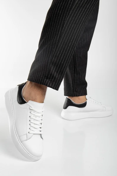 Hakiki Deri Erkek Günlük Ayakkabı Beyaz Kalın Taban Bağcıklı - Resim 2