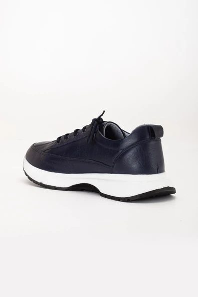 Hakiki Deri Erkek Günlük Ayakkabı Lacivert Elastik Bağcıklı Kalın Taban - Resim 5