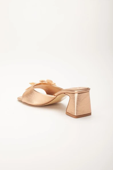 Kadın Topuklu Terlik Rose Cİlt Taşlı Yaprak Aksesuarlı - Resim 5