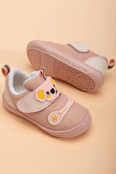 Şirinbebe Ortopedik Kız Bebek İlkadım Ayakkabı Pudra Cırtlı Anorak