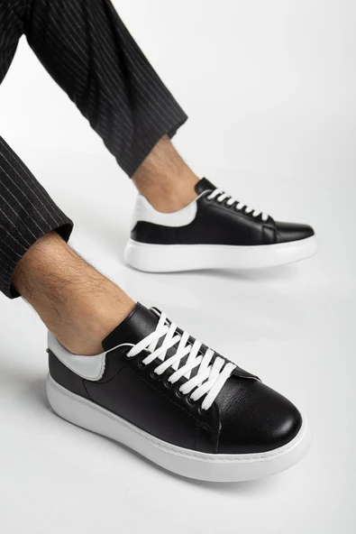 Hakiki Deri Erkek Günlük Ayakkabı Siyah Kalın Taban Bağcıklı - Resim 2