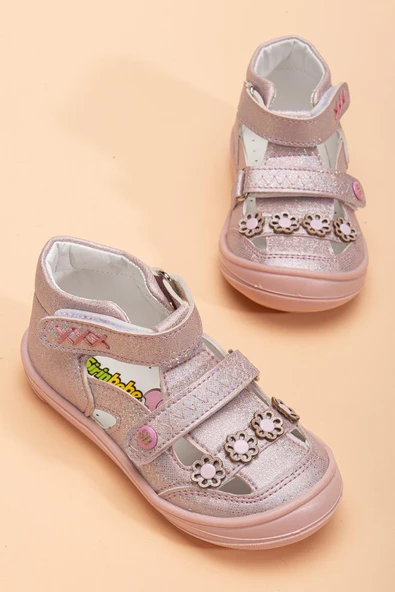Şirinbebe Ortopedik Kız Bebek İlkadım Ayakkabı Pembe Çift Cırtlı Çiçekli ürün görseli