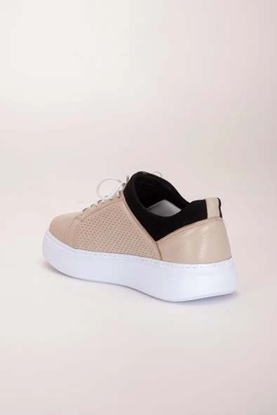 Hakiki Deri Erkek Günlük Ayakkabı Bej Streç ve Elastik Bağcıklı Eva Taban - Resim 5