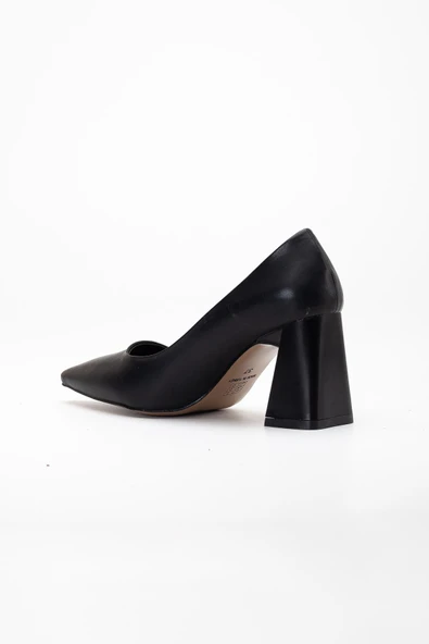 Kadın Kalın Topuklu Stiletto Siyah Düz Model Sivri - 5