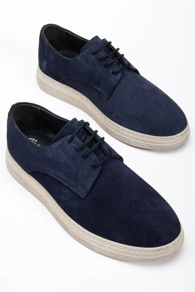 Hakiki Deri Süet Erkek Günlük AYkkabı Lacivert Bağlı Bej Taban ürün görseli