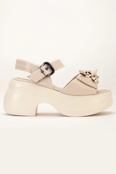 Kadın Dolgu Topuk Sandalet Bej Baretli Tavşan Figürlü Tokalı - Resim 3