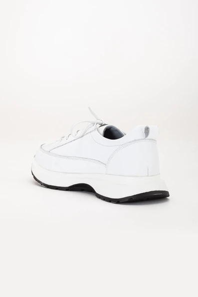 Hakiki Deri Erkek Günlük Ayakkabı Beyaz Elastik Bağcıklı Kalın Taban - Resim 5