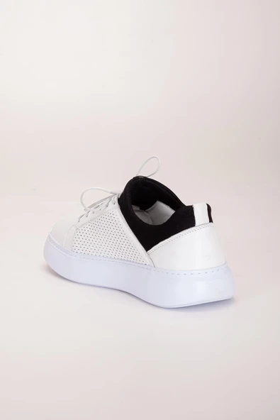 Hakiki Deri Erkek Günlük Ayakkabı Beyaz Streç ve Elastik Bağcıklı Eva Taban - Resim 5