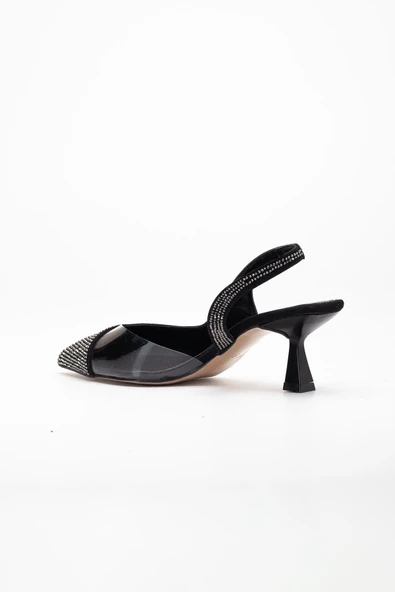 Kadın Abiye Ayakkabı Platin Taşlı Şeffaf Topuk Açık - Resim 5