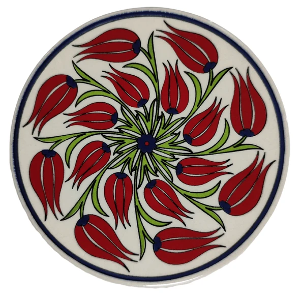 Çini Desenli Çiçekler Seramik Yuvarlak Nihale 16 Cm Koruyucu Kaydırmaz Altlik Model 1 - 4