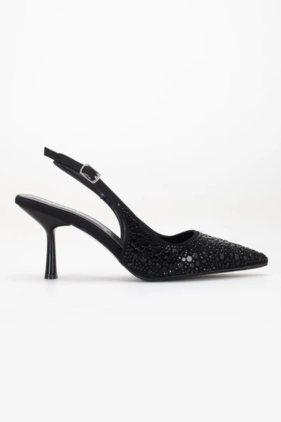 Kadın Abiye Ayakkabı Sİyah İnce Topuklu Taş Döşeme - 3