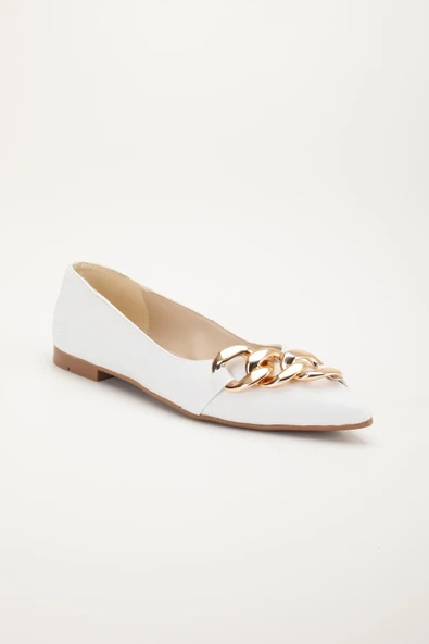 Kadın Babet Beyaz Cilt Zincir Detaylı Sivri Kalıp - Resim 4