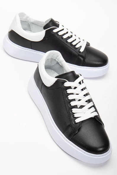 Hakiki Deri Erkek Günlük Ayakkabı Siyah Kalın Taban Bağcıklı ürün görseli