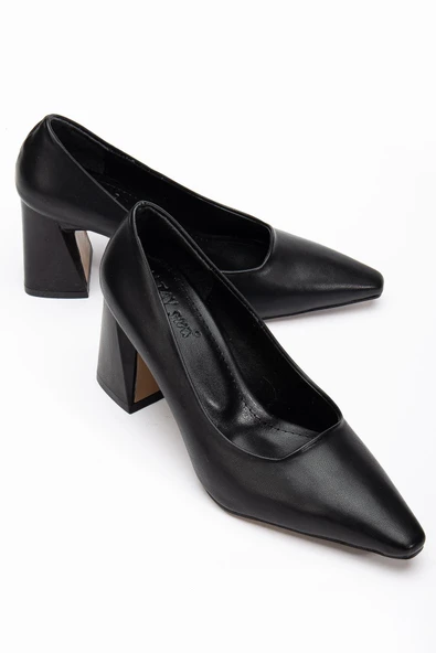 Kadın Kalın Topuklu Stiletto Siyah Düz Model Sivri