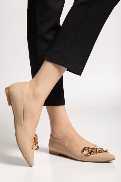 Kadın Babet Nude Cilt Zincir Detaylı Sivri Kalıp - Resim 2