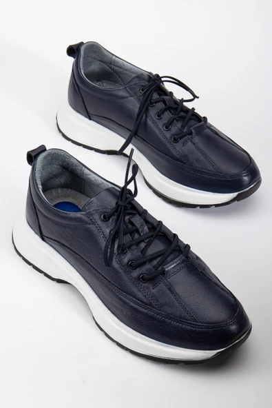 Hakiki Deri Erkek Günlük Ayakkabı Lacivert Elastik Bağcıklı Kalın Taban ürün görseli