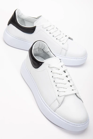 Hakiki Deri Erkek Günlük Ayakkabı Beyaz Kalın Taban Bağcıklı ürün görseli