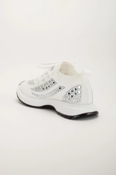 Kadın Spor Ayakkabı Beyaz Triko Taş Döşemeli Kalın Taban - Resim 5