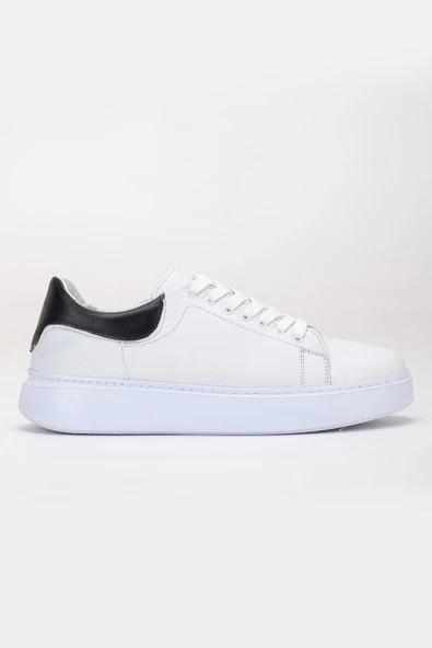 Hakiki Deri Erkek Günlük Ayakkabı Beyaz Kalın Taban Bağcıklı - Resim 3