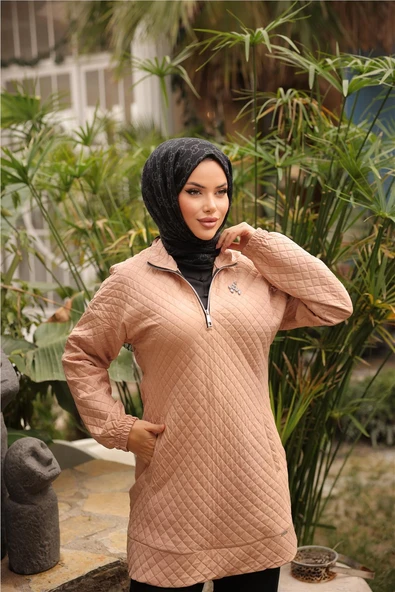 Kısa Fermuarlı Yaka Kapitone Şık Spor Sweat - (38-46) - 71227 - Nescafe