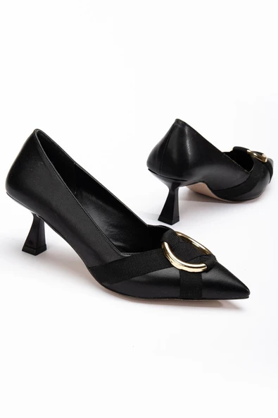 Kadın Topuklu Ayakkabı Siyah Halka Tokalı Kadeh Topuklu ürün görseli