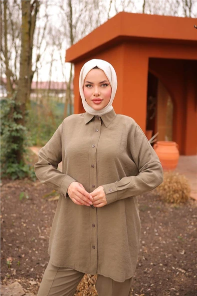 Sade İkili Tesettür Gömlek Takımı - (38-46) - 71263 - Haki - Resim 5