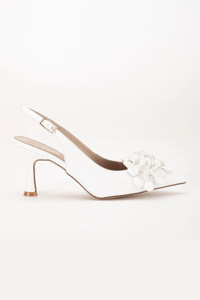 Kadın Stiletto Topuklu Ayakkabı Beyaz Topuk Açık Çiçek Motifli - Resim 3