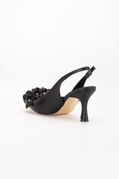 Kadın Stiletto Topuklu Ayakkabı Siyah Topuk Açık Çiçek Motifli - 5