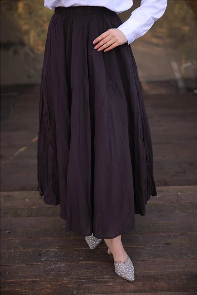 Beli Lastikli Kırışık Detaylı Uzun Etek - (38-46) - 71258 - Haki - 2