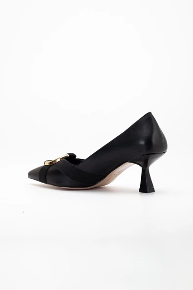 Kadın Topuklu Ayakkabı Siyah Halka Tokalı Kadeh Topuklu - Resim 5