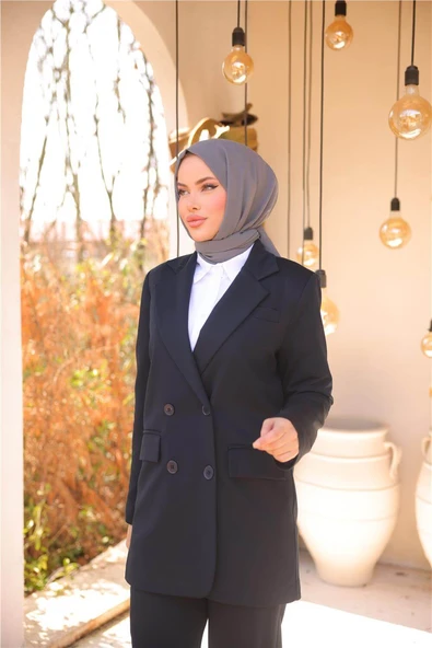 Kruvaze Dört Düğmeli Ceket Takımı - (38-46) - 71250 - Lacivert - Resim 4