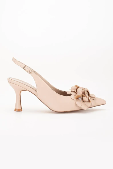 Kadın Stiletto Topuklu Ayakkabı Nude Topuk Açık Çiçek Motifli - Resim 3