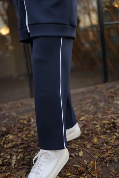 Fermuarlı Kısa Sade İkili Tesettür Eşofman Takımı - (38-46) - 71230 - Lacivert ürün görseli