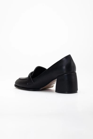 Kadın Topuklu Ayakkabı Siyah Yuvarlak Burun Hortumlu - Resim 5